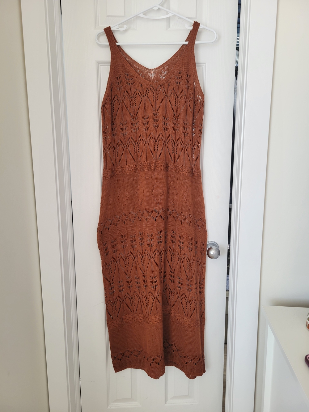 Sleeveless Crochet Midi Dress in Rust Brown Size  XXL